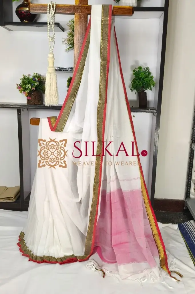 SKL03583 Ilkal Narayan Peth Plain Cotton Saree With Patti Pallu Saree