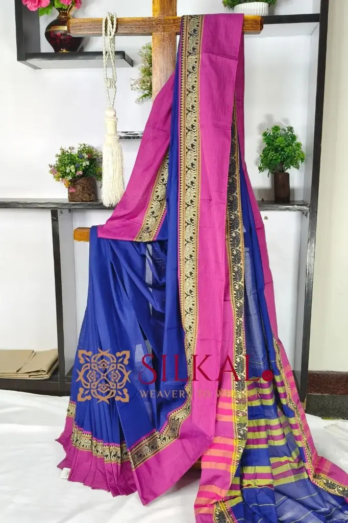 SKL03582 Narayan Peth Plain Cotton Saree With Patti Pallu Saree
