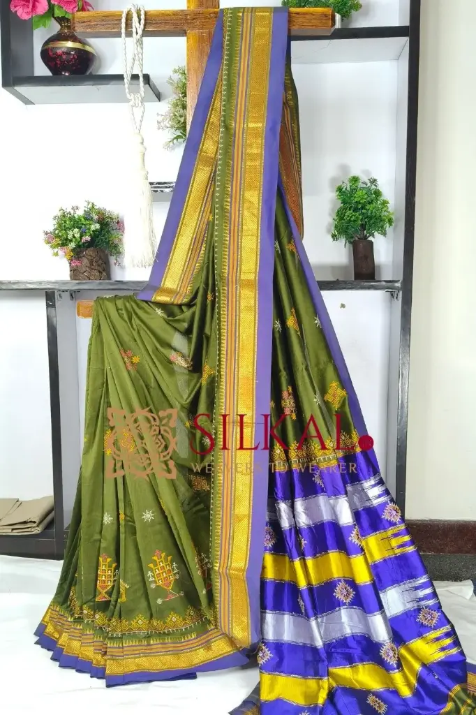 SKL03576 Ilkal Semi Silk With Kasuti Saree 