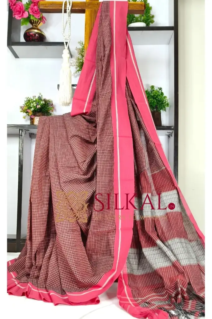 SKL03578 Patteda Anchu Checks With Plain Border Saree 