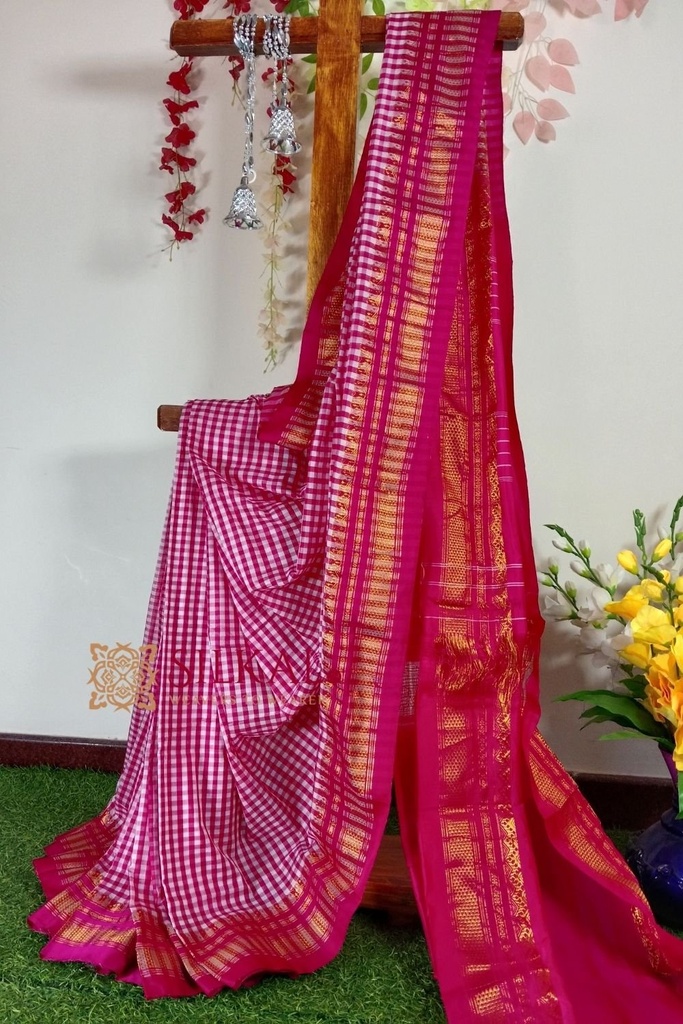 Ilkal Small Check Cotton Silk