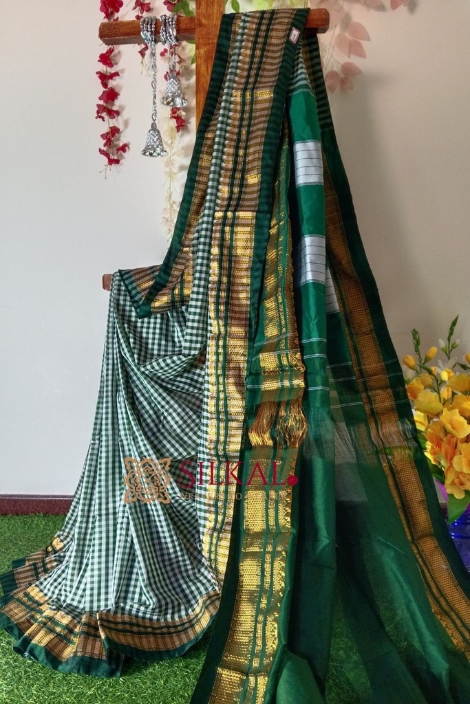 Ilkal Small Check Cotton Silk Saree
