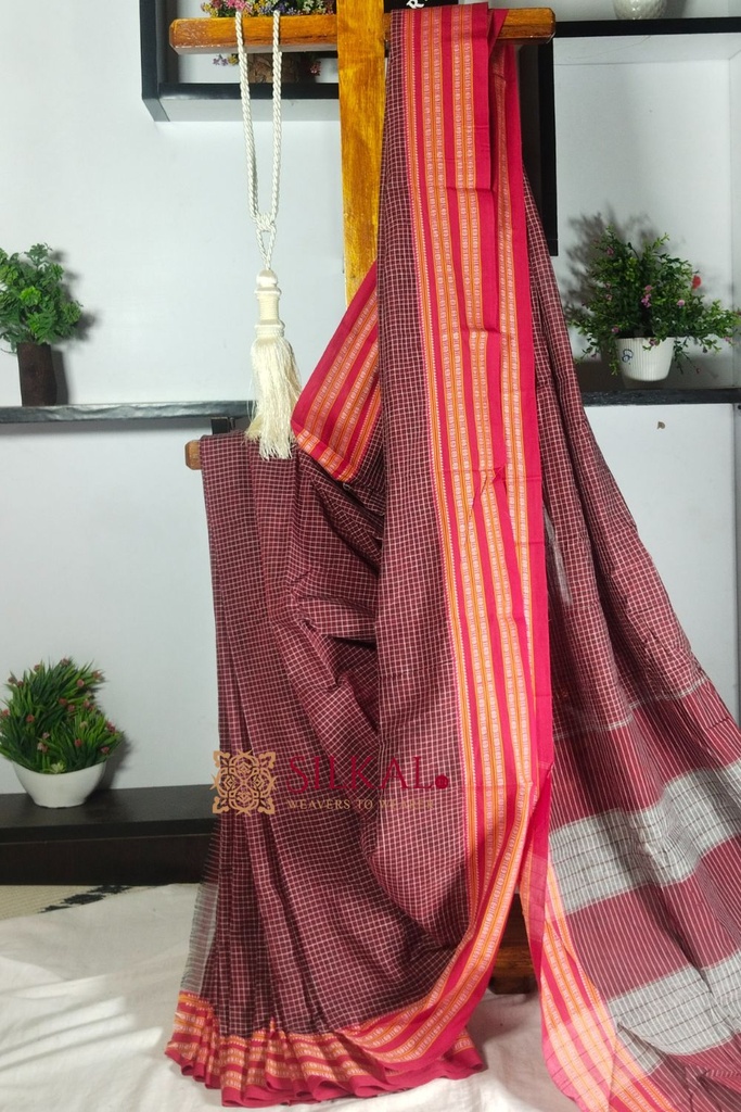 Patteda Anchu Pure Cotton With Gaadi Dhadi Border Saree