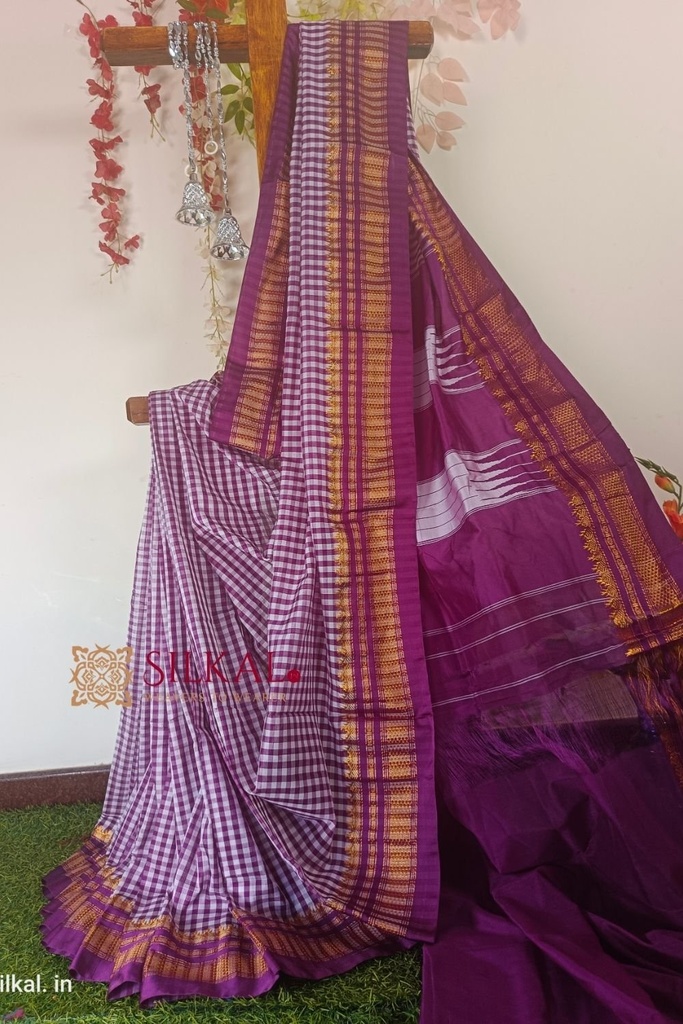 Ilkal Small Check Cotton Silk Saree