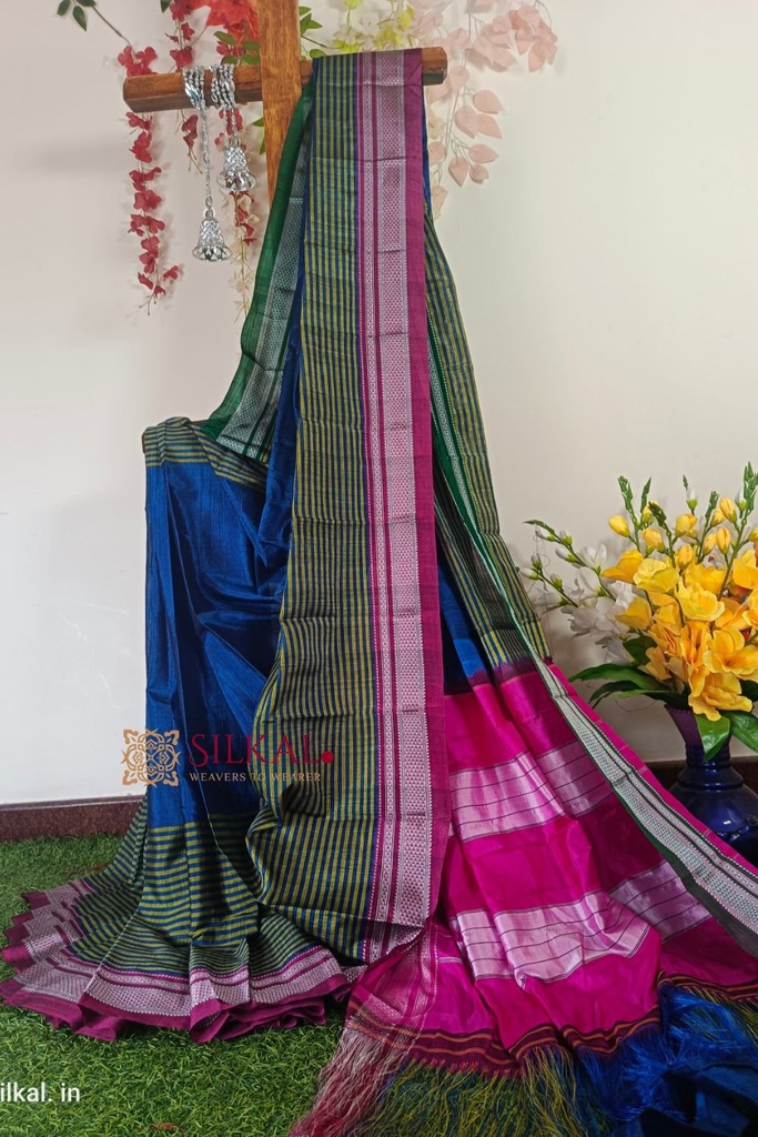 SKL1028 Ilkal Handloom Viscose Cotton Silk Chikki Paras Border Saree
