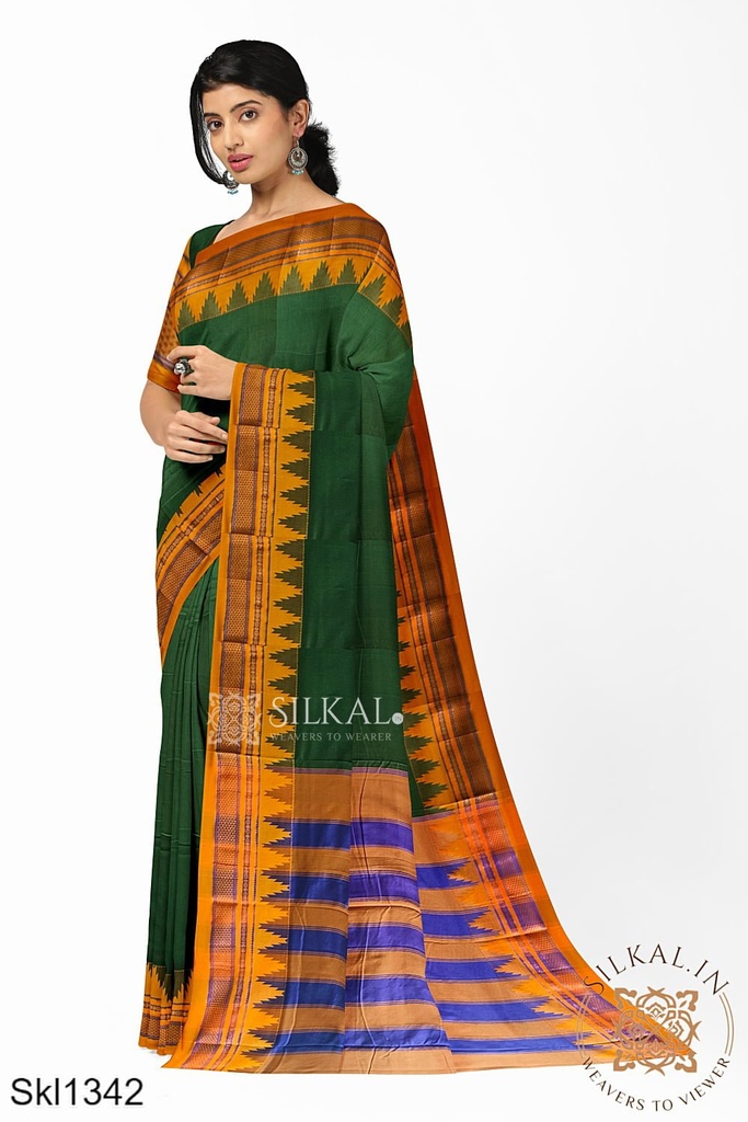 Ilkal Plain Temple Border Saree