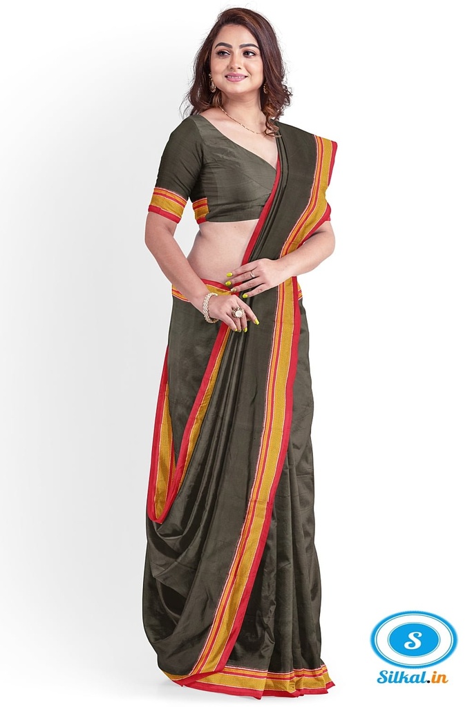 Ilkal Plain Cotton Saree With Chikki Paras Border