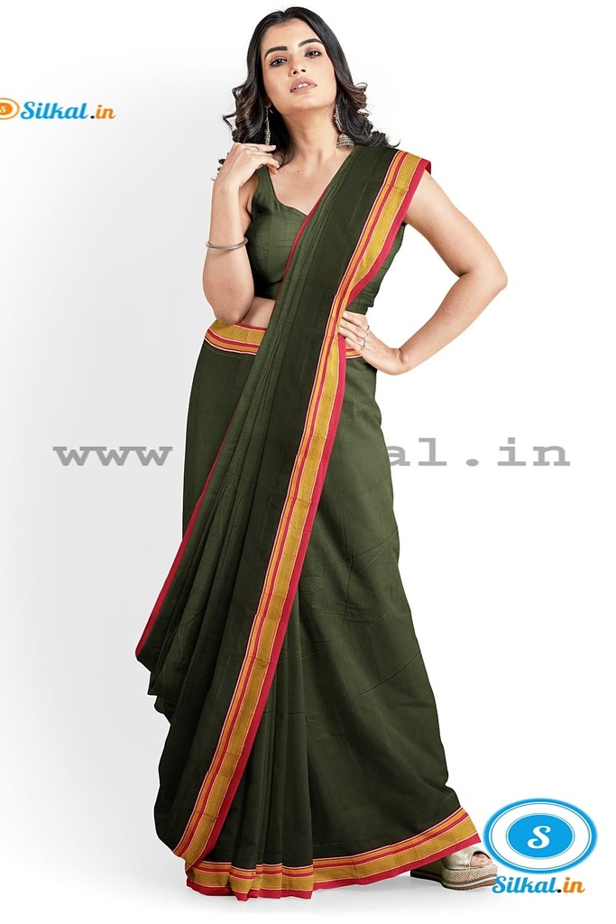Ilkal Plain Cotton Saree With Chikki Paras Border