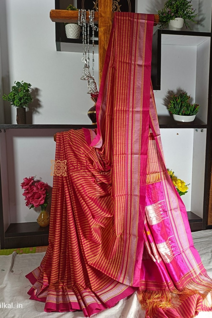 Ilkal Handloom Viscose Cotton Silk Chikki Paras Border