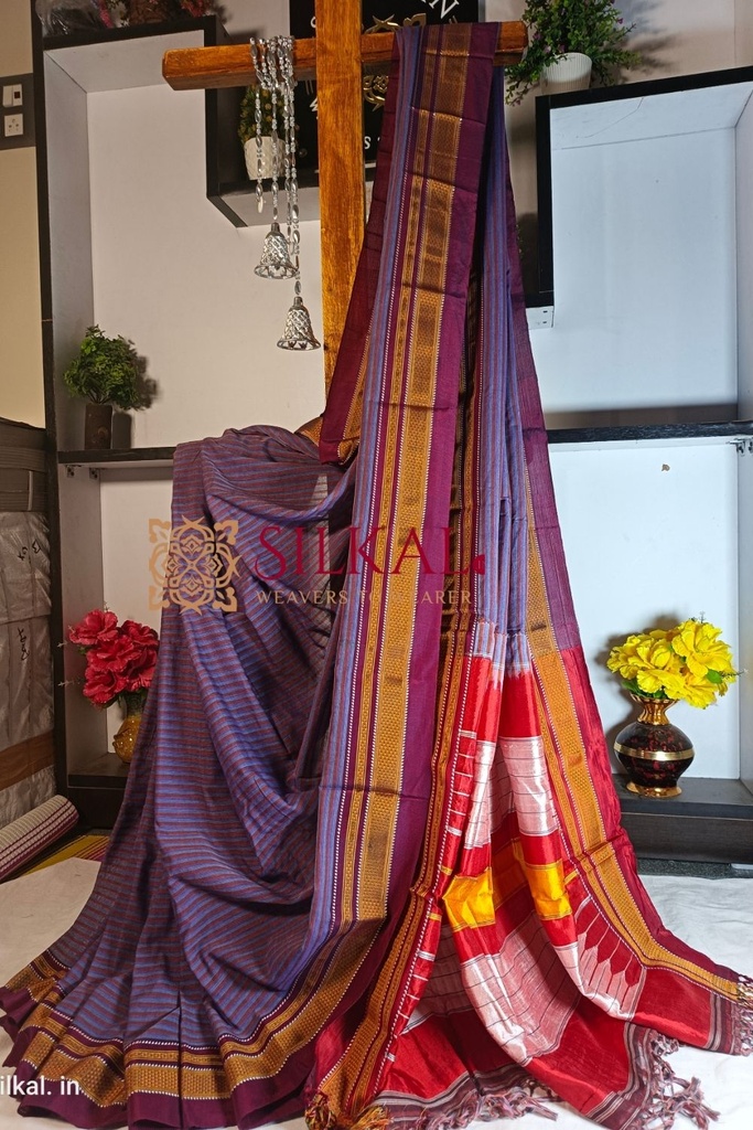 Ilkal Handloom Weaved Special Mercerised Cotton With Pure Silk Pallu Saree