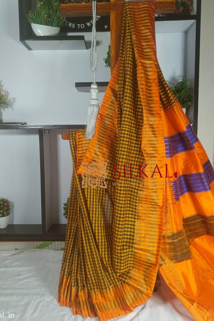 Ilkal Small Check Cotton Silk Saree
