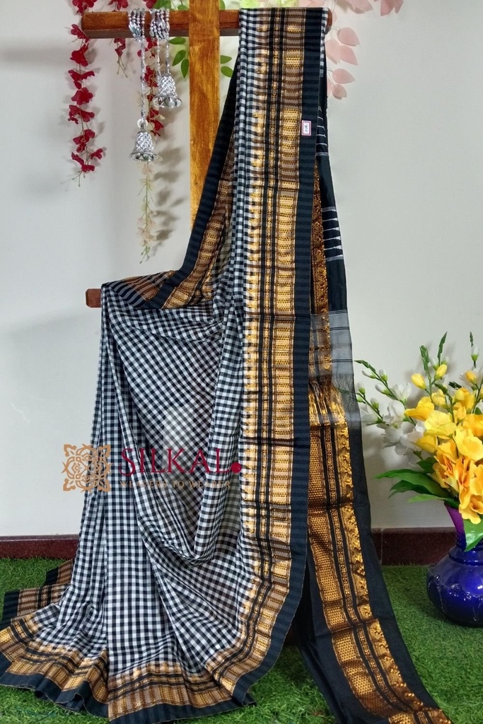 Ilkal Small Check Cotton Silk Saree