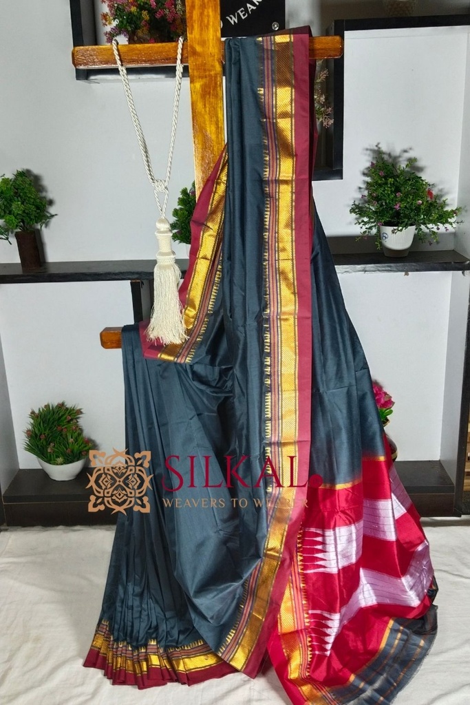 Ilkal Plain Mercerised Silk Saree