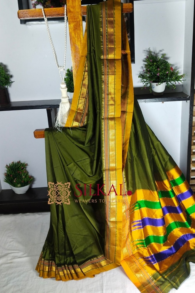 Ilkal Plain Mercerised Silk Saree