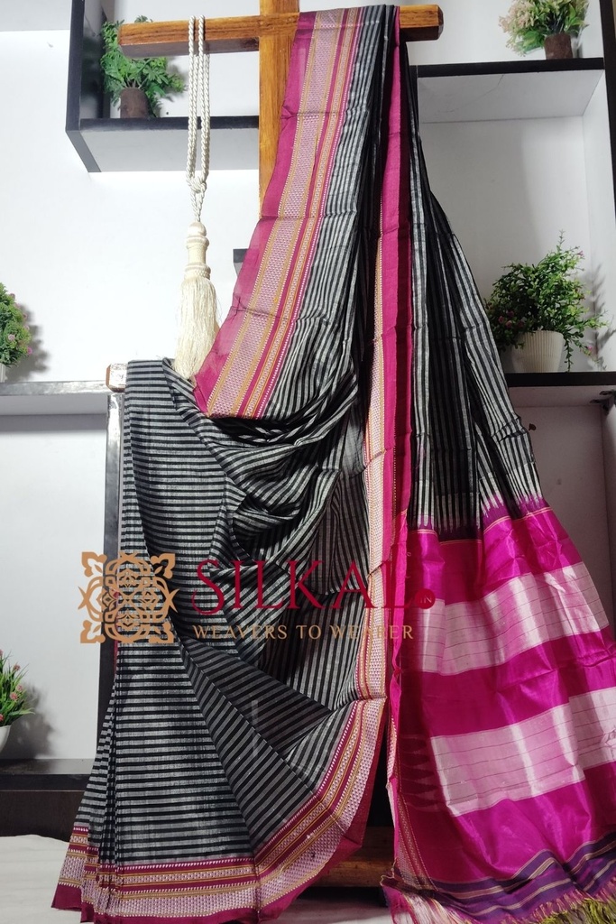 Ilkal Handloom Viscose Cotton Silk Chikki Paras Border Saree