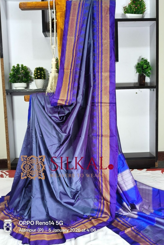 Ilkal Poly Cotton Temple Gadwal Plain Saree