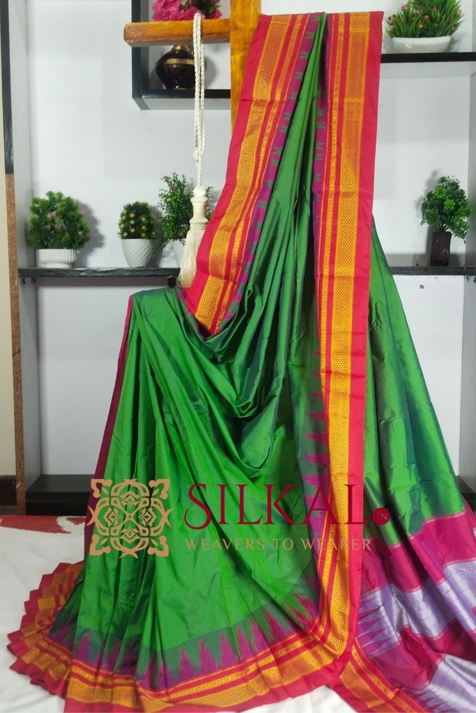 Ilkal Poly Cotton Temple Gadwal Plain Saree