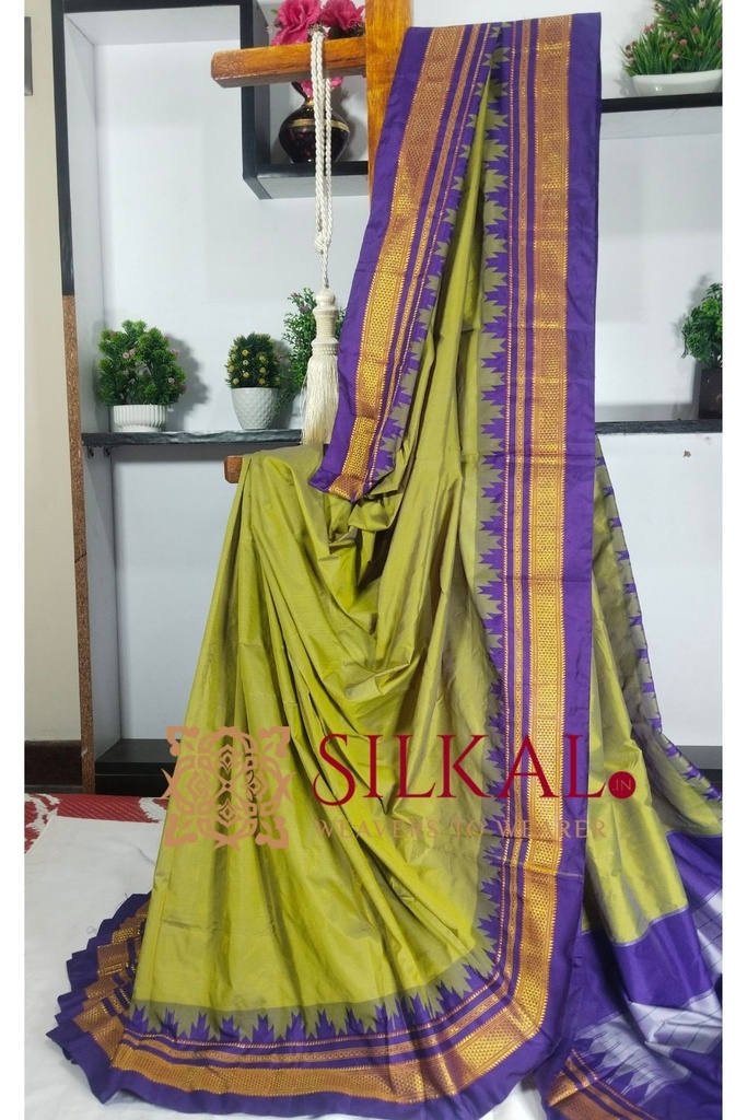 Ilkal Poly Cotton Temple Gadwal Plain Saree