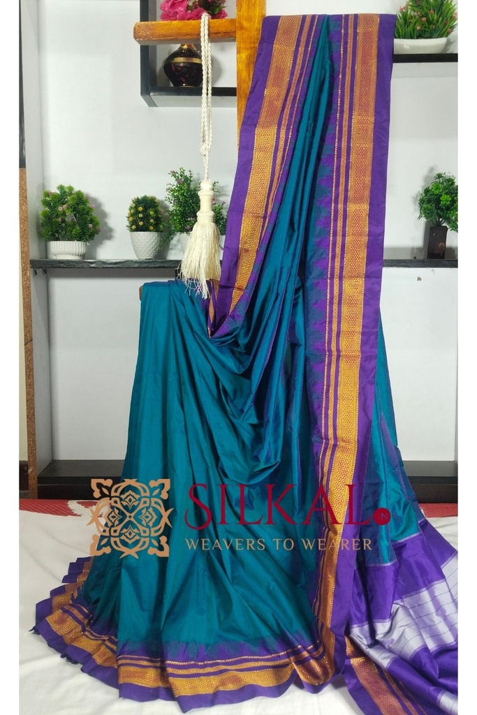Ilkal Poly Cotton Temple Gadwal Plain Saree