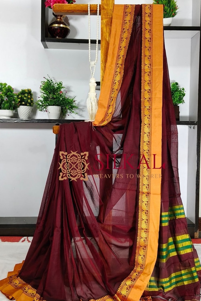 Narayan Peth Plain Cotton Saree With Patti Pallu