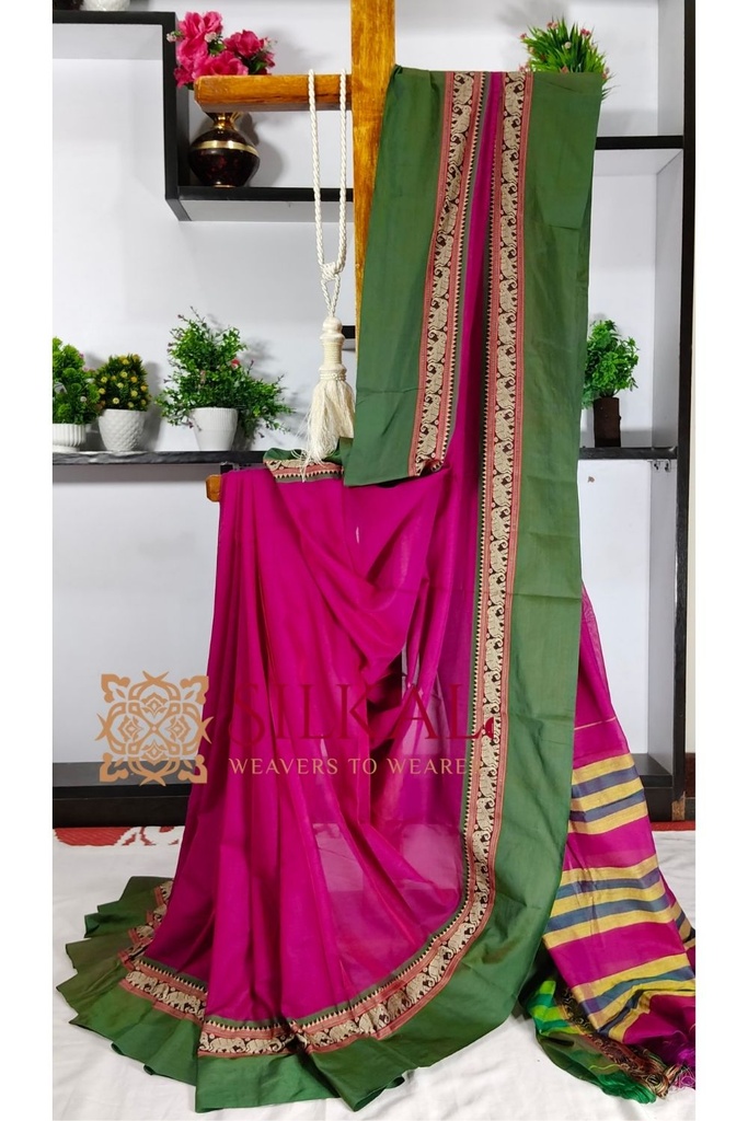 Narayan Peth Plain Cotton Saree With Patti Pallu Saree Code- SKL3 130