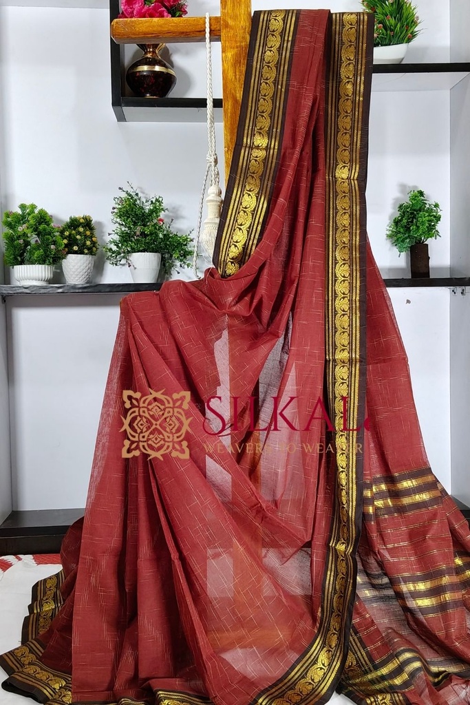 Narayan Peth Plain Cotton Saree With Patti Pallu