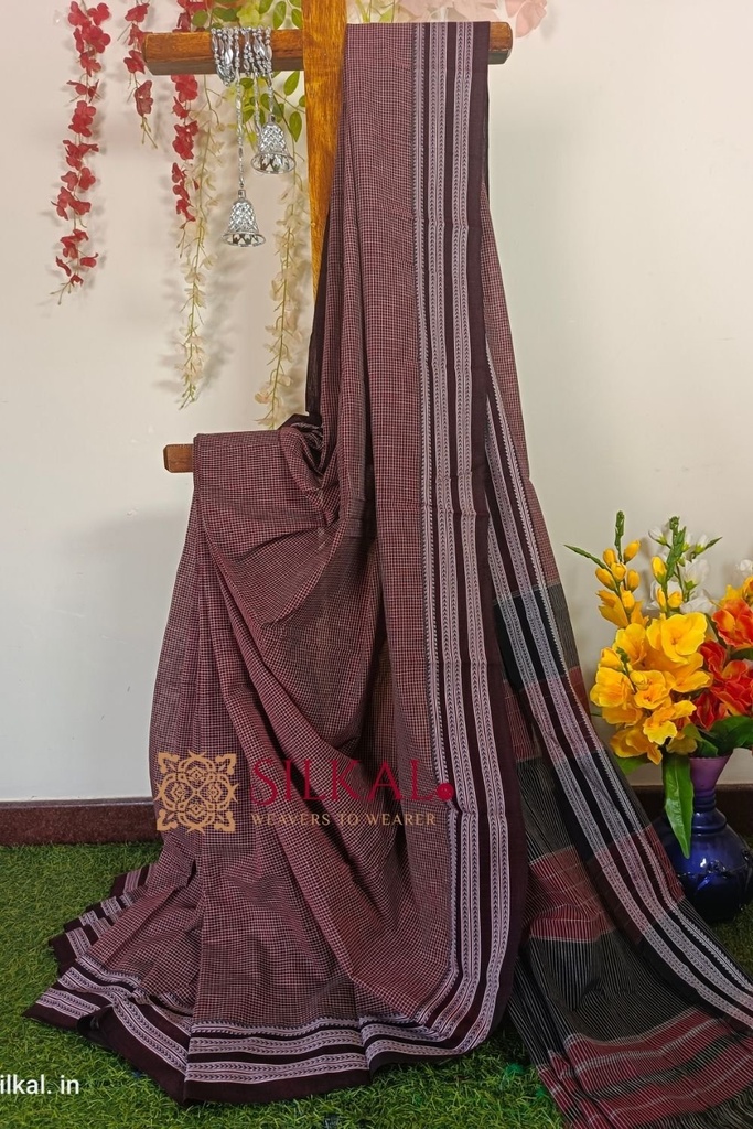 SKL1118 Patteda Anchu Pure Cotton Handloom Saree