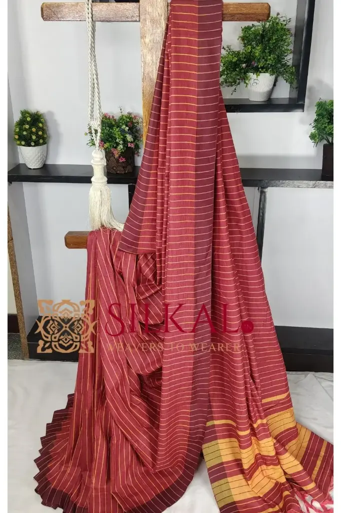 SKL03416 Ilkal Handloom Mercerised Cotton Stripe Saree 