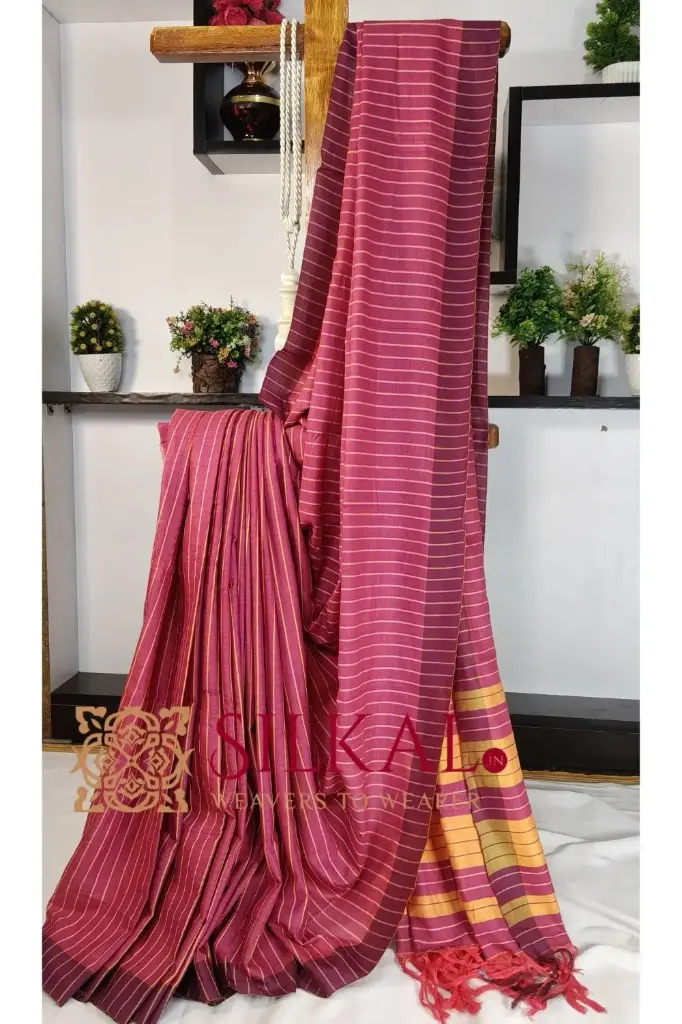 SKL03404 Ilkal Handloom Mercerised Cotton Stripe Saree 