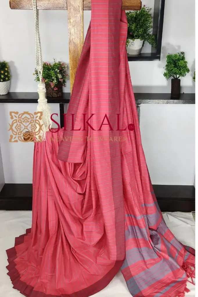 SKL03408 Ilkal Handloom Mercerised Cotton Stripe Saree 