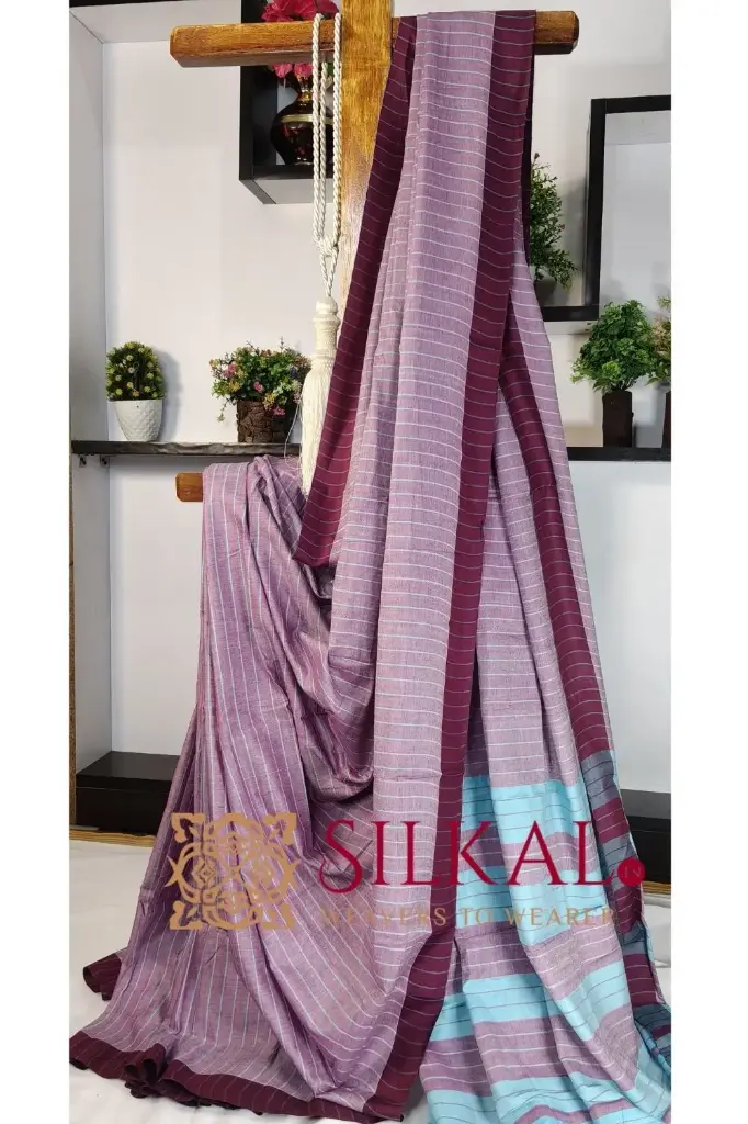SKL03409 Ilkal Handloom Mercerised Cotton Stripe Saree 