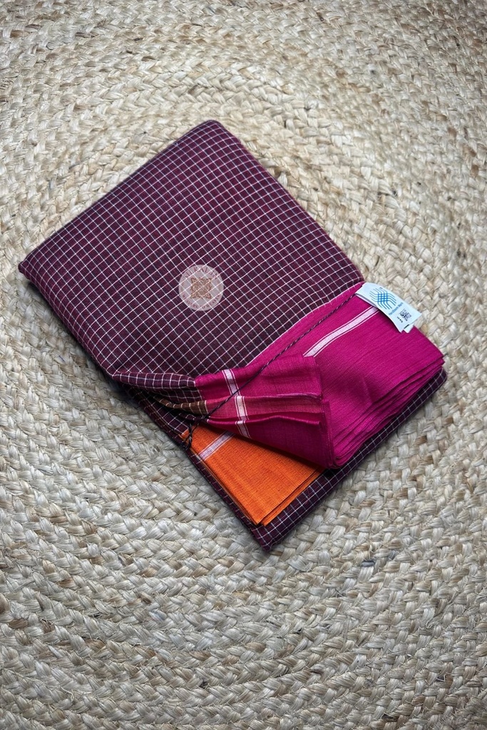 Patteda Anchu Checks With Plain Border