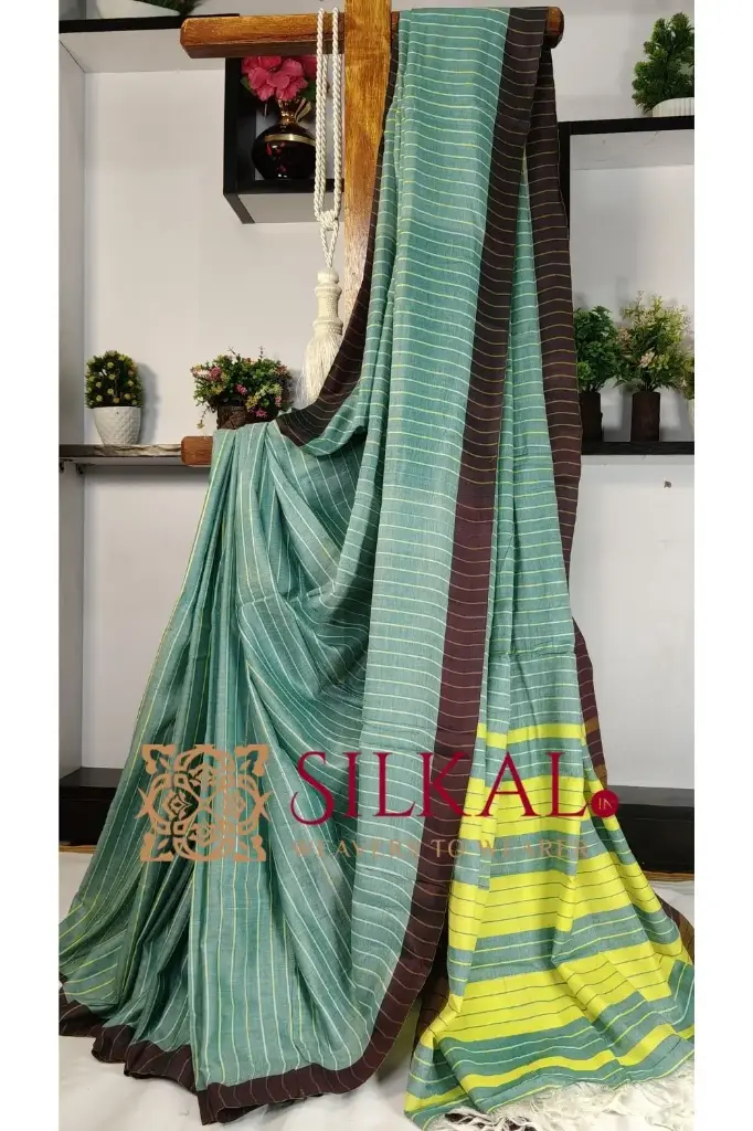 SKL03399 Ilkal Handloom Mercerised Cotton Stripe Saree  