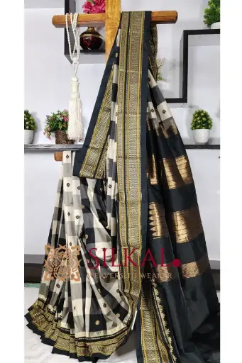 [SKL03509] SKL03509 Ilkal semi silk checks butta saree 
