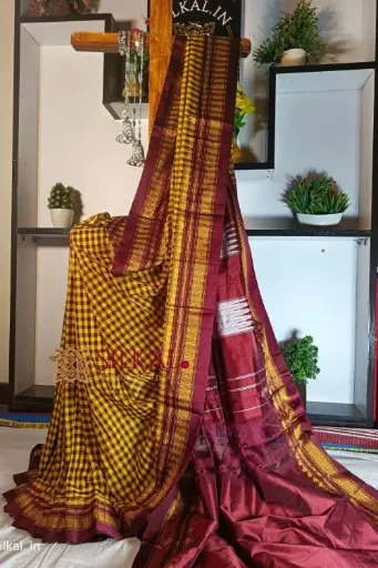 [SKL1184] SKL1184 Ilkal Small Check Cotton Silk Saree 