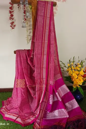 [SKL1121] SKL1121 Ilkal Handloom Viscose Cotton Silk Chikki Paras Border Saree 