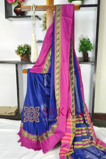 [SKL03582] SKL03582 Narayan Peth Plain Cotton Saree With Patti Pallu Saree