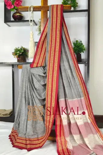 [SKL03580] SKL03580 Patteda Anchu Pure Cotton With Gaadi Dhadi Border Saree 
