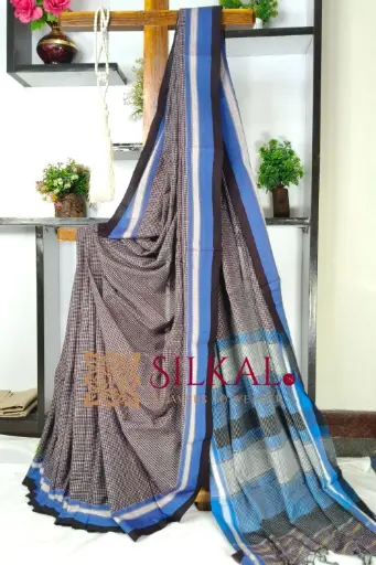 [SKL03588] SKL03588 Patteda Anchu Checks With Plain Border Saree 