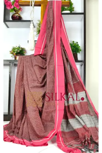 [SKL03578] SKL03578 Patteda Anchu Checks With Plain Border Saree 