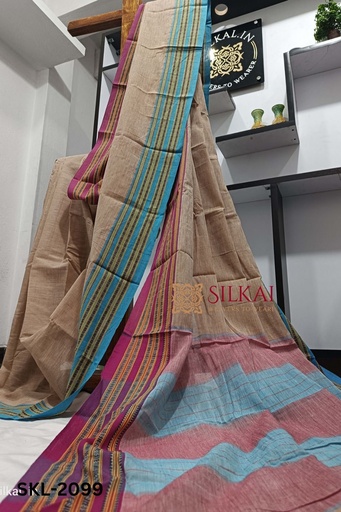 [SKL1210] Patteda Anchu Pure Cotton Handwoven Saree With Gaadi Dadi Border