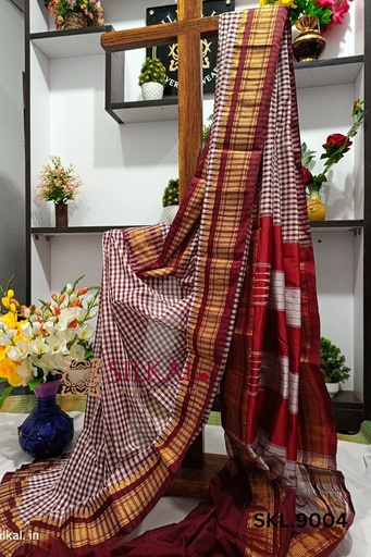 [SKL1002] SKL1002 Ilkal Small Checks Cotton Silk Saree