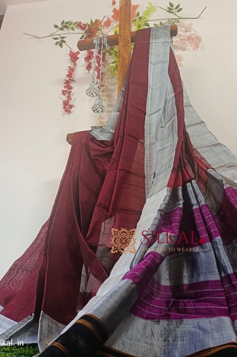 [SKL1264] Ilkal Handloom Viscose Silk Chikki Paras Border Saree