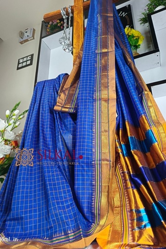 [SKL1280] Ilkal Checked Mercerized Silk Saree