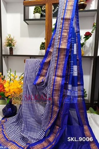 [SKL1008] Ilkal Small Check Cotton Silk Saree