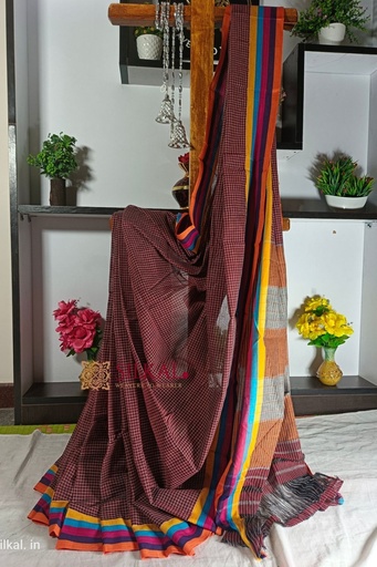 [SKL1433] Patteda Anchu Pure Cotton Handloom Saree