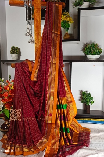 [SKL1451] Ilkal Checked Mercerized Silk Saree