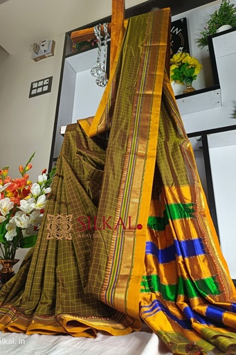 [SKL1499] Ilkal Checked Mercerized Silk Saree