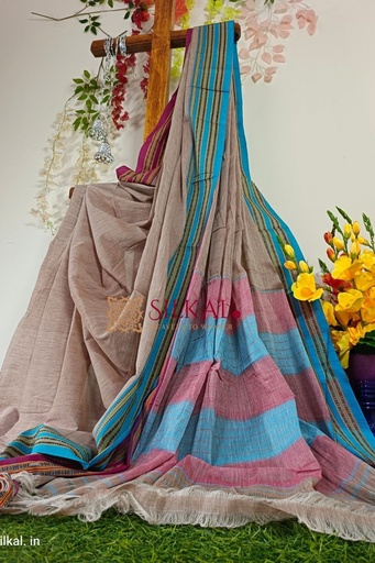 [SKL1526] Patteda Anchu Pure Cotton With Gaadi Dhadi Border Saree