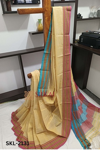 [SKL1596] Patteda Anchu Pure Cotton Handwoven Saree With Gaadi Dadi Border